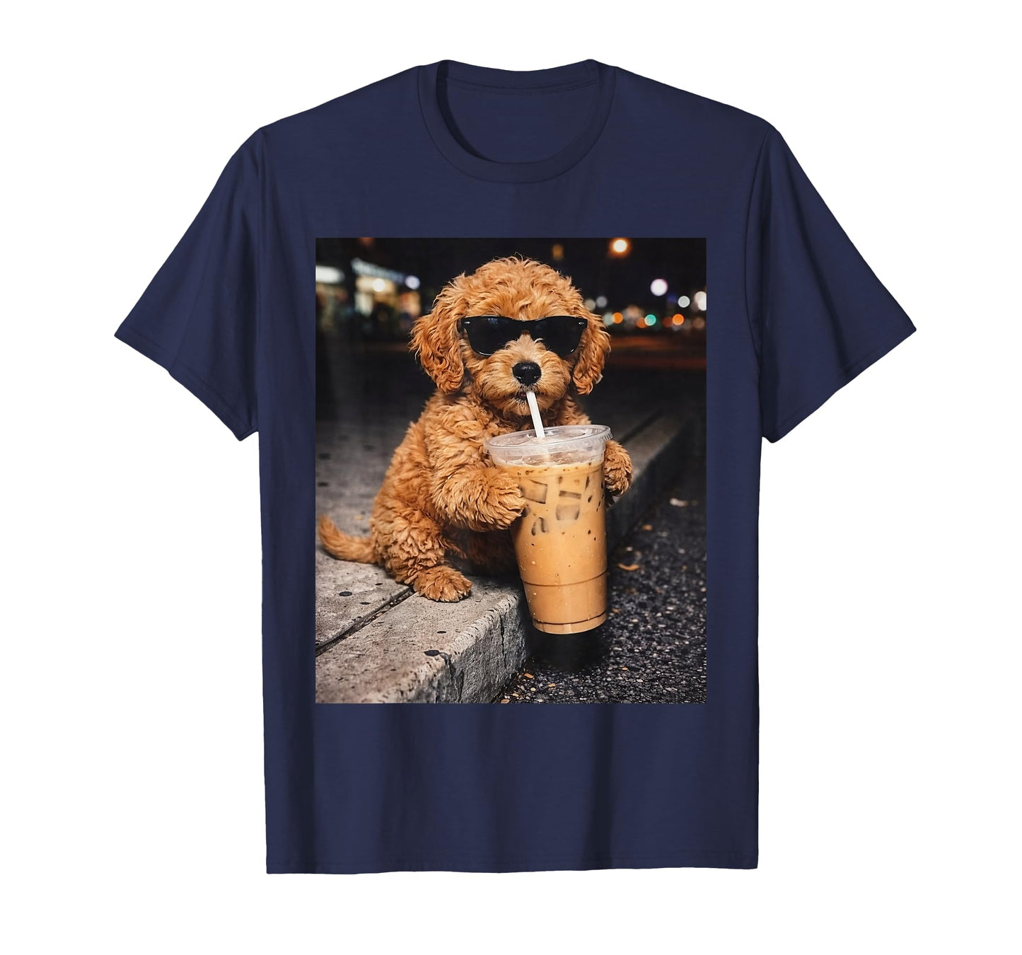 Goldendoodle Drinking Iced Coffee Funny Animal Meme T-Shirt