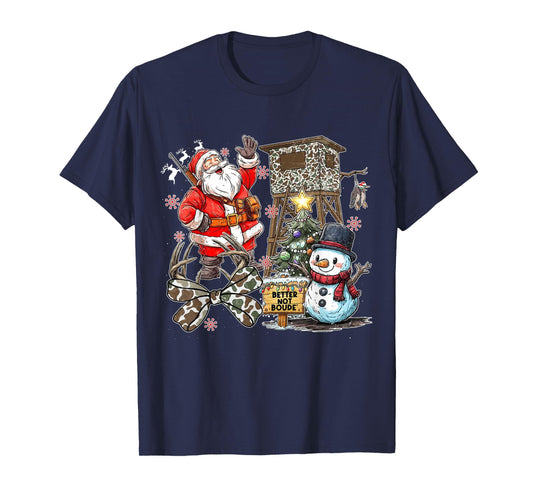 Camo Santa Hunting Coquette Bow Better Not Boude' Christmas T-Shirt