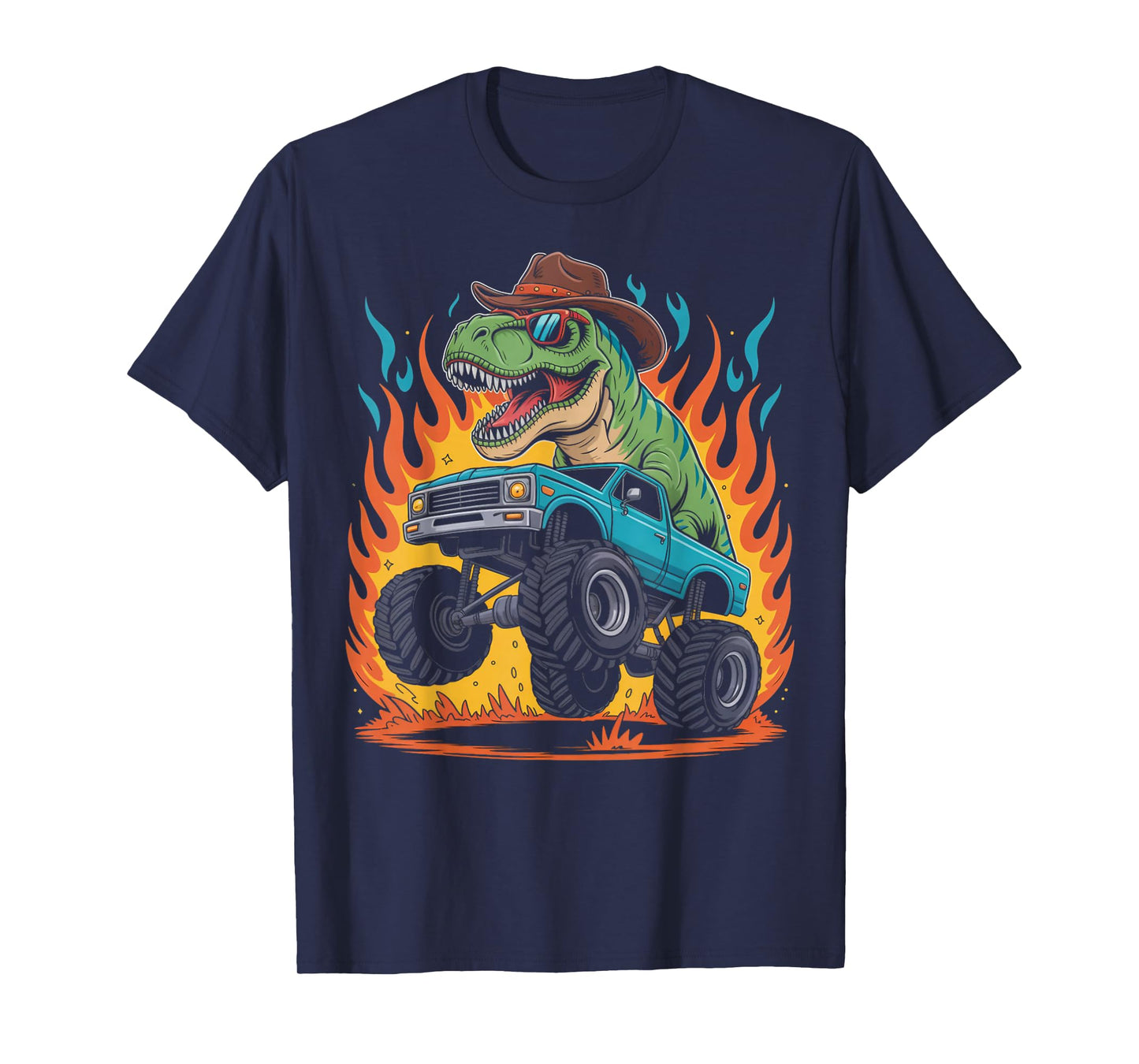 Cowboy Dino Trex Western Country Monster Truck Dinosaur T-Shirt