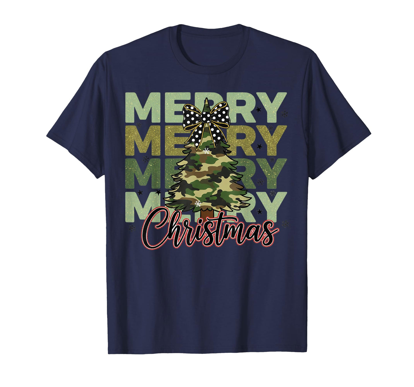 Camo Merry Christmas Camouflage Christmas Tree Coquette Bow T-Shirt