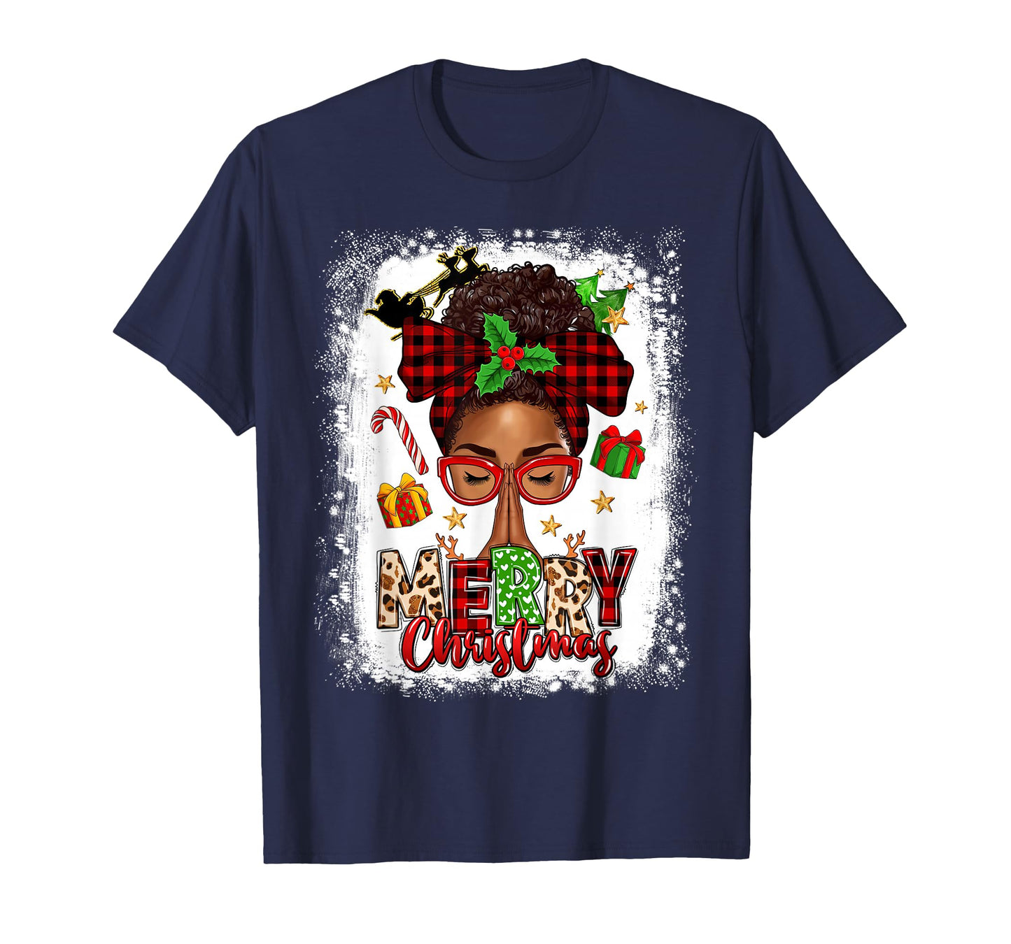 Merry Christmas African American Black Woman Christian T-Shirt