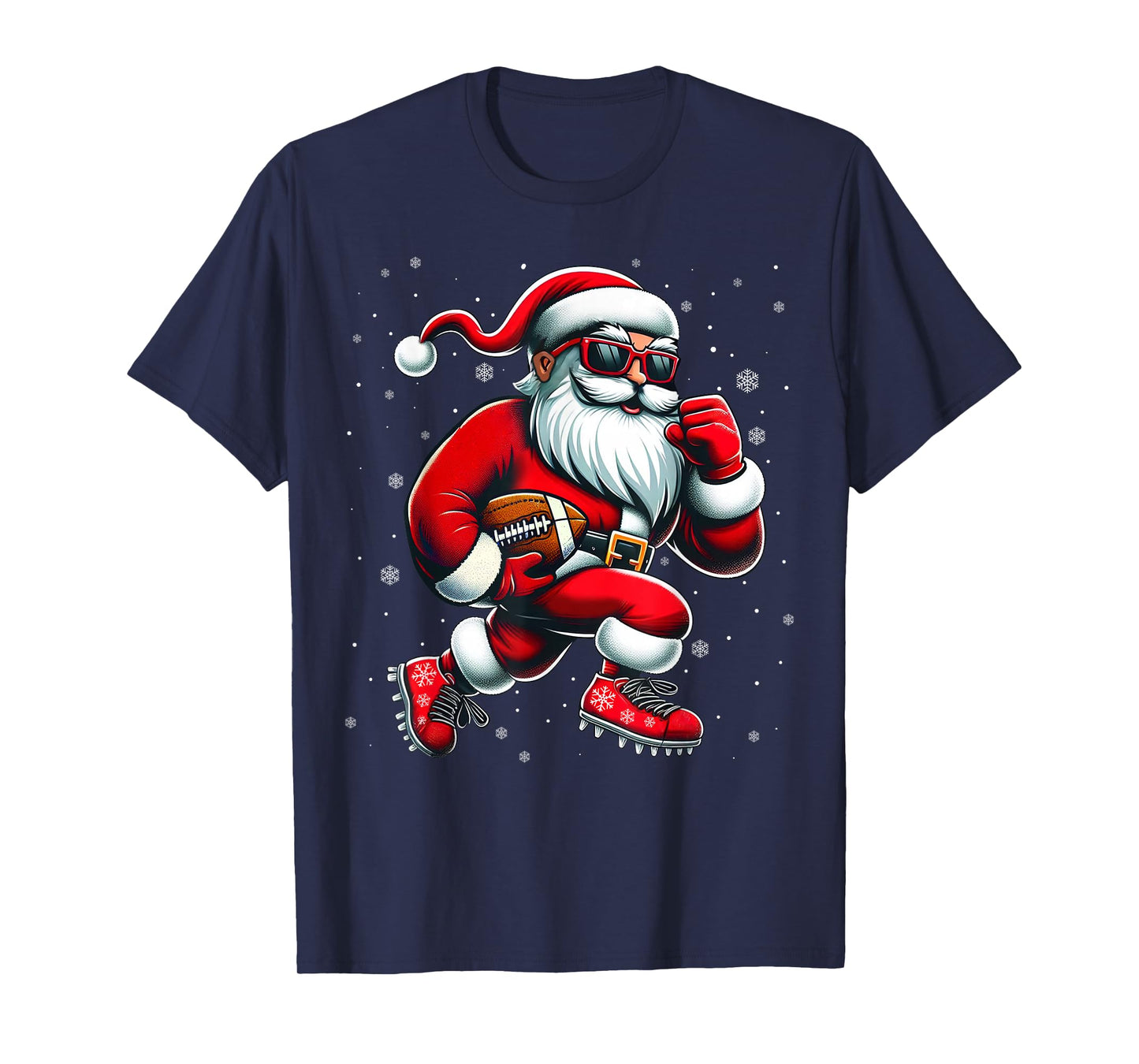 Santa Playing Football Men Boys Christmas Football Players T-Shirt