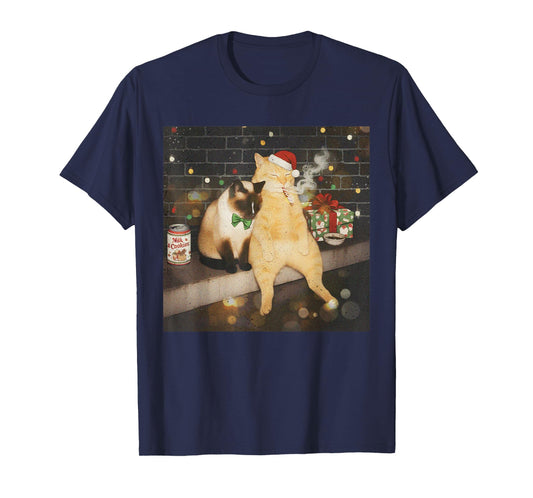 Christmas Smoking Cat Funny Candy Cane Cat Santa Meme Animal T-Shirt