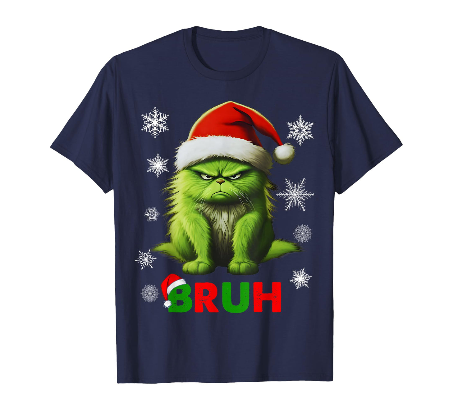 Funny Christmas Cat Bruh Y2K Xmas Meowy Cat Lovers Santa Hat T-Shirt