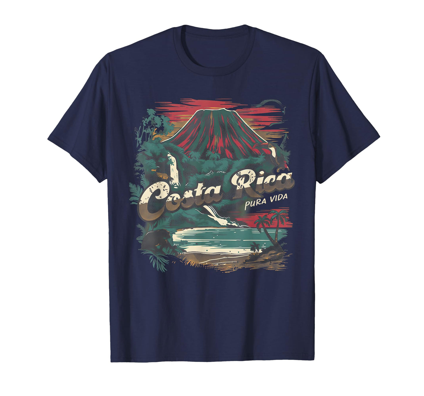 Costa Rica Pura Vida Volcano Beach Palm Trees Vintage T-Shirt