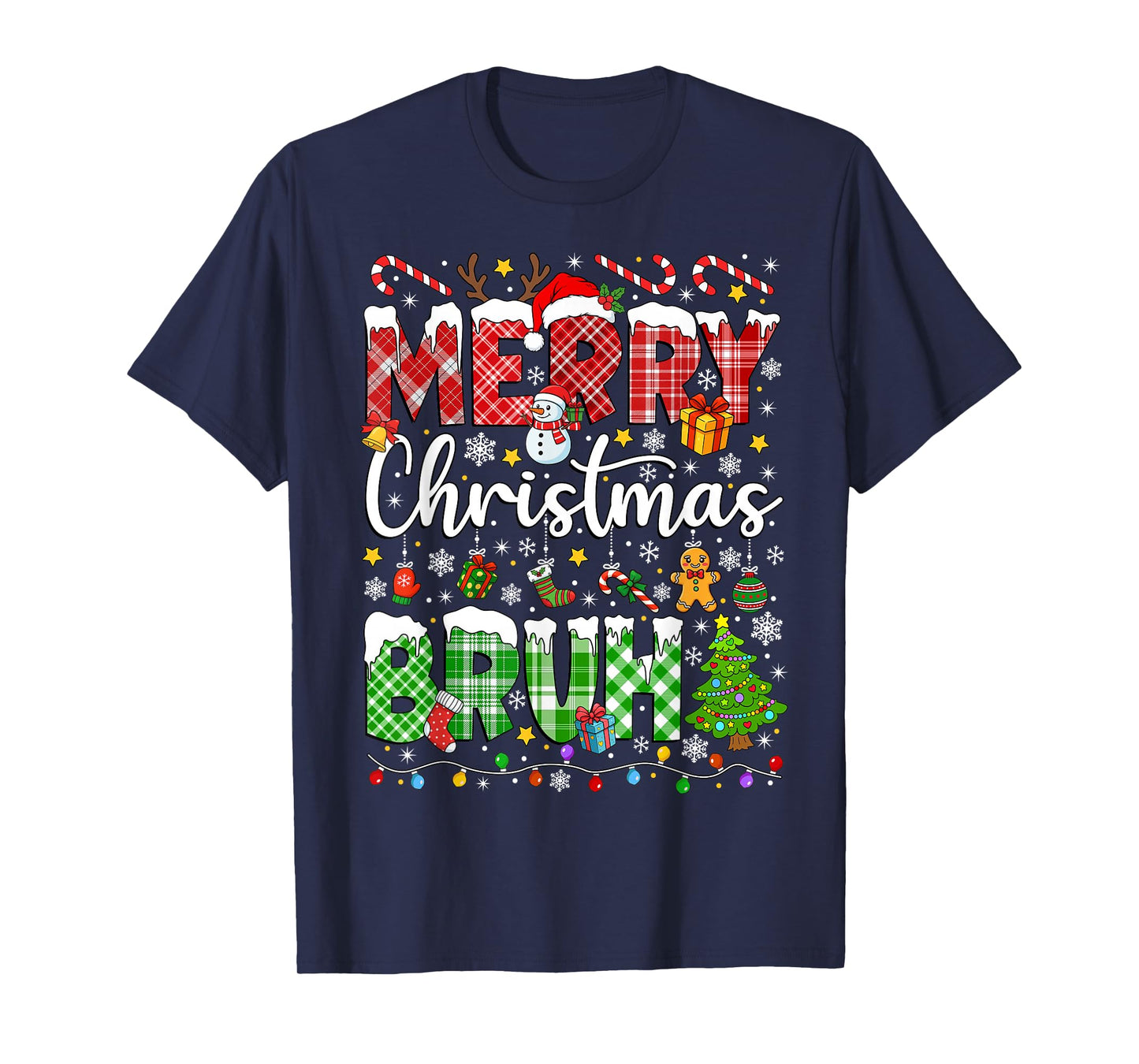 Merry Christmas Bruh Santa Funny Red Plaid Teens Boys Kids T-Shirt