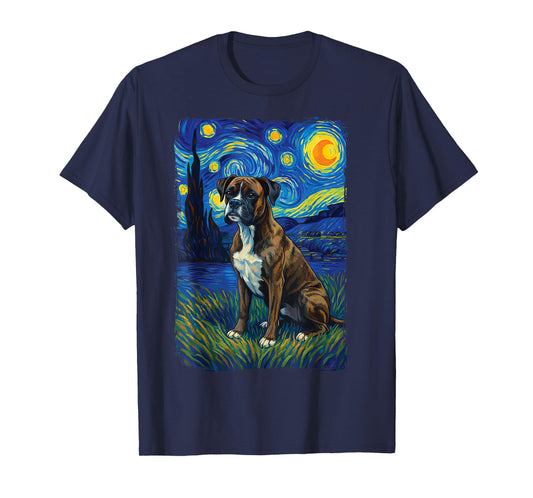 German Boxer Dog Starry Night T-Shirt