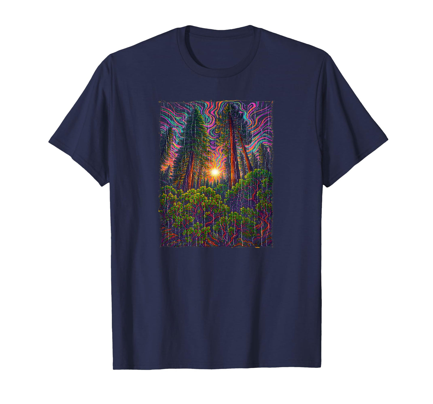 Psychedelic Forest Light and Nature Energy Design T-Shirt