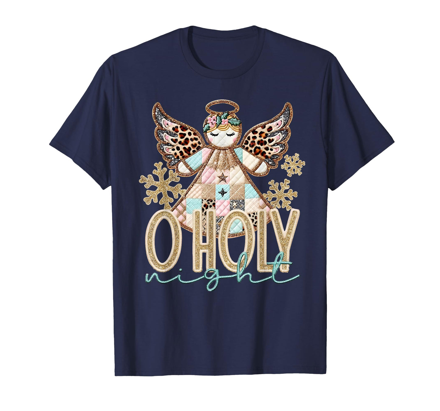 O Holy Night Patchwork Angel Christian Jesus Christmas Xmas T-Shirt