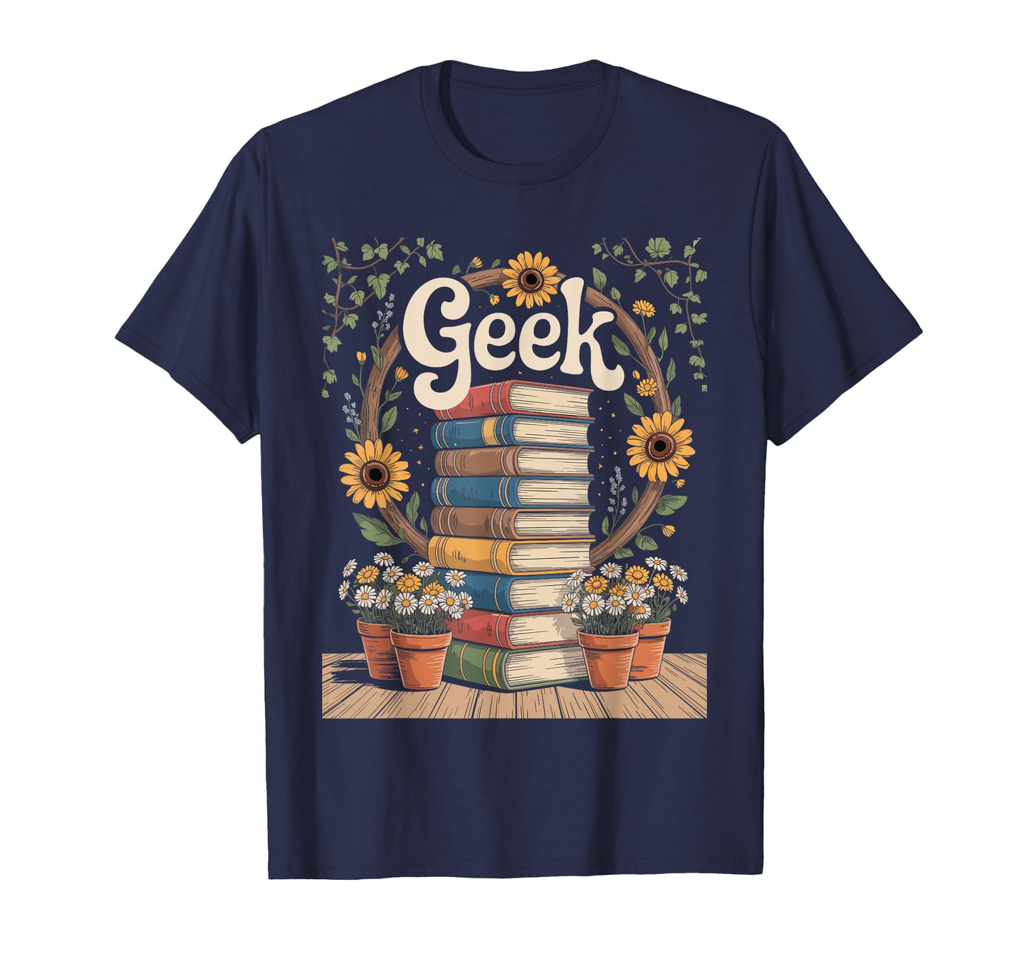 Books Geek Sunflower Floral Cute Vintage Books Reader Lover T-Shirt