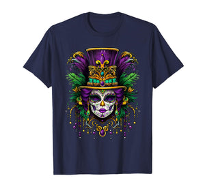 Mardi Gras Mask Feathers Carnival New Orleans Fleur De Lis T-Shirt