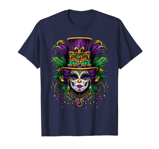 Mardi Gras Mask Feathers Carnival New Orleans Fleur De Lis T-Shirt