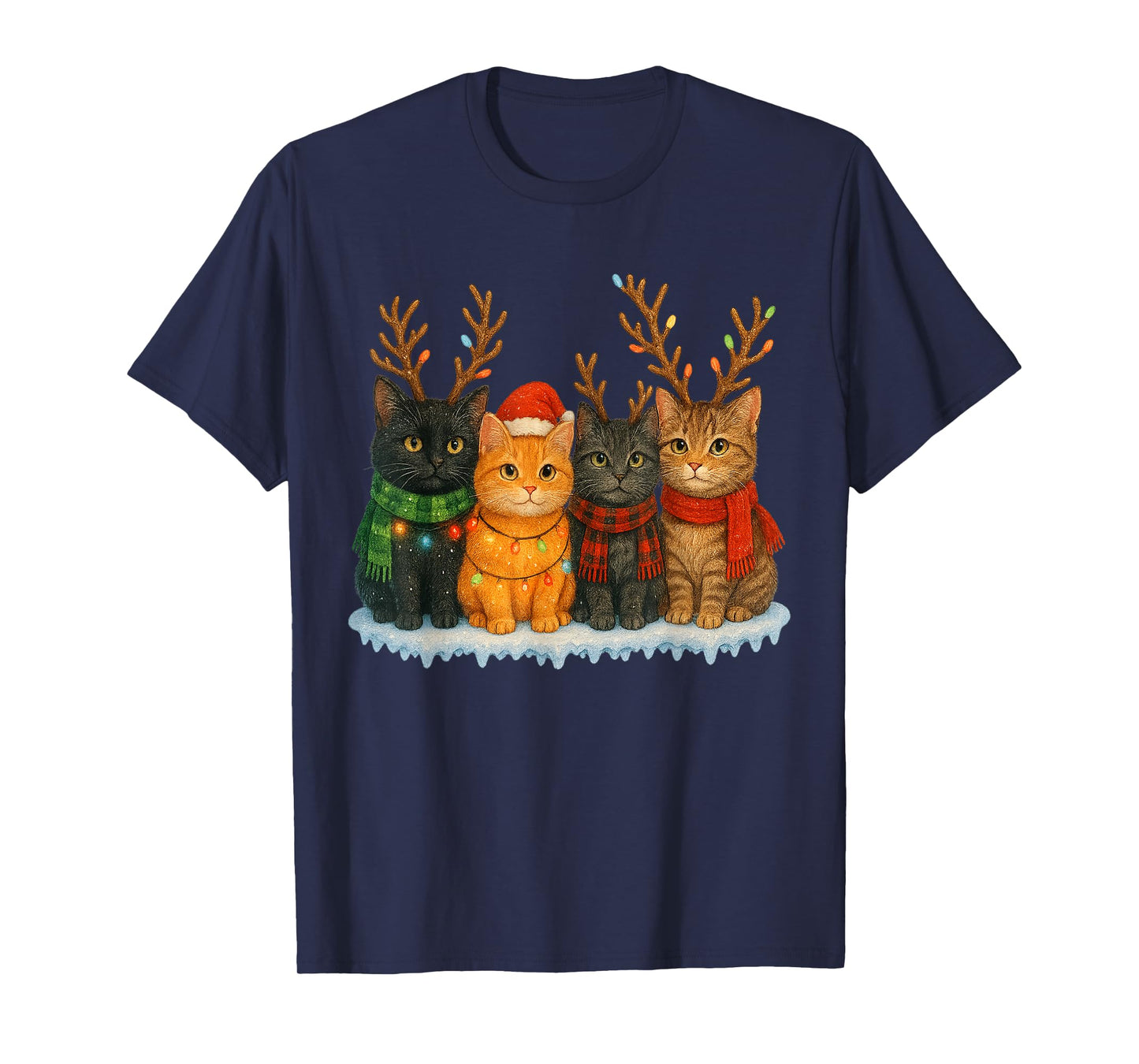 Cute Cats Santa Christmas Lights Holiday Kitten Pets Xmas T-Shirt
