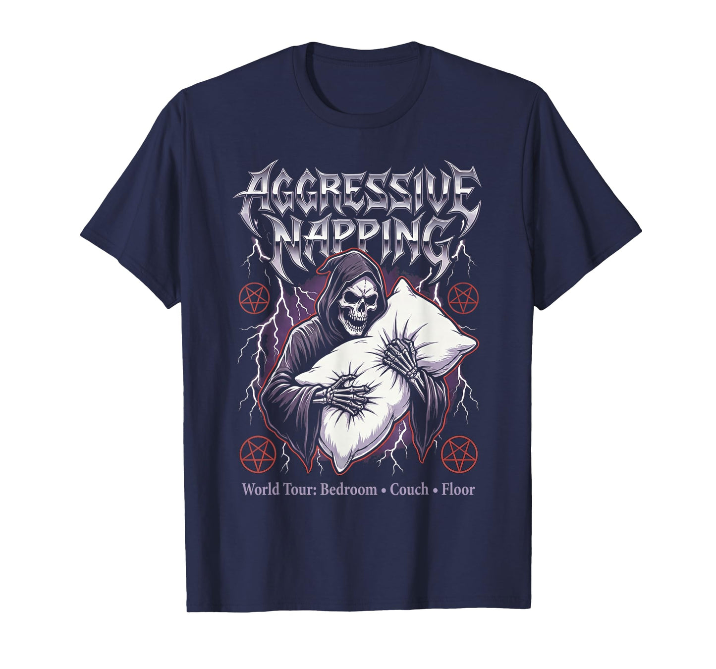 Aggressive Napping Funny Heavy Metal Grim Reaper Sleep T-Shirt