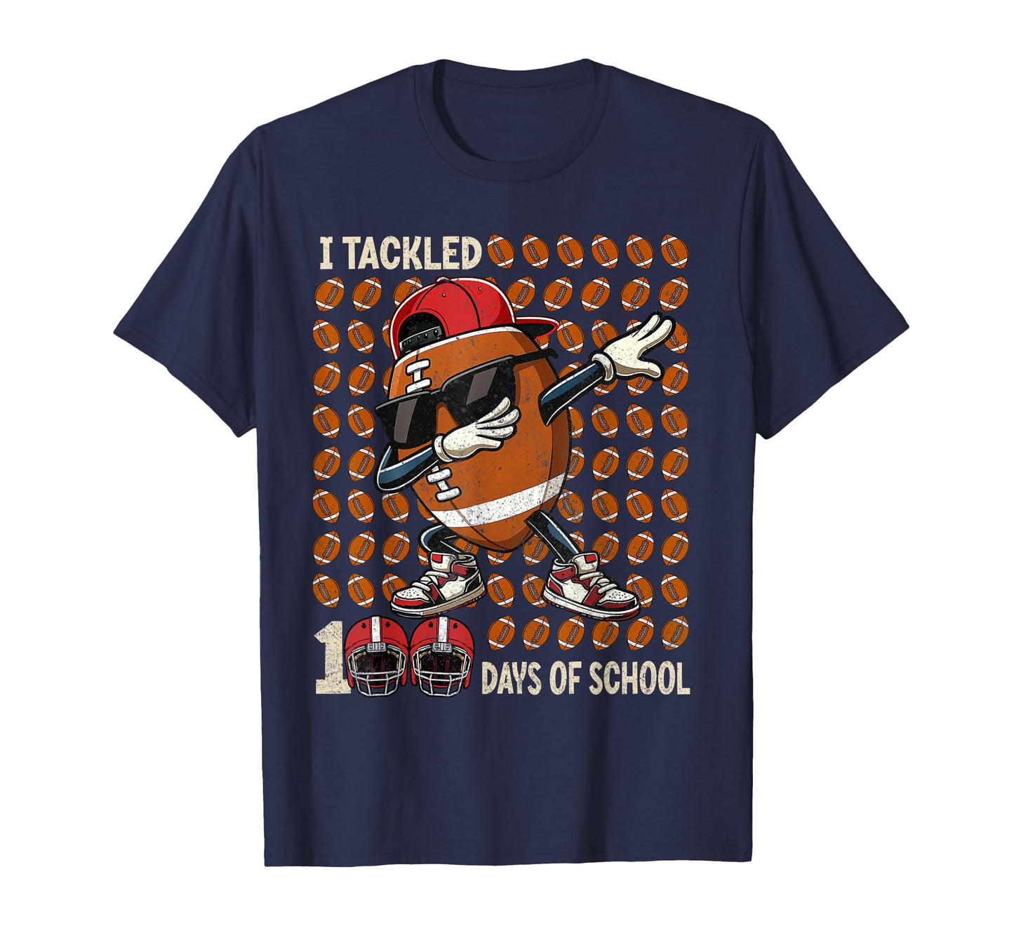 I Tackled 100 Days of School Dabbing Football Boy 100th Day T-Shirt