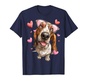 Basset Hound Dog Valentine's Day Heart Sunglasses T-Shirt