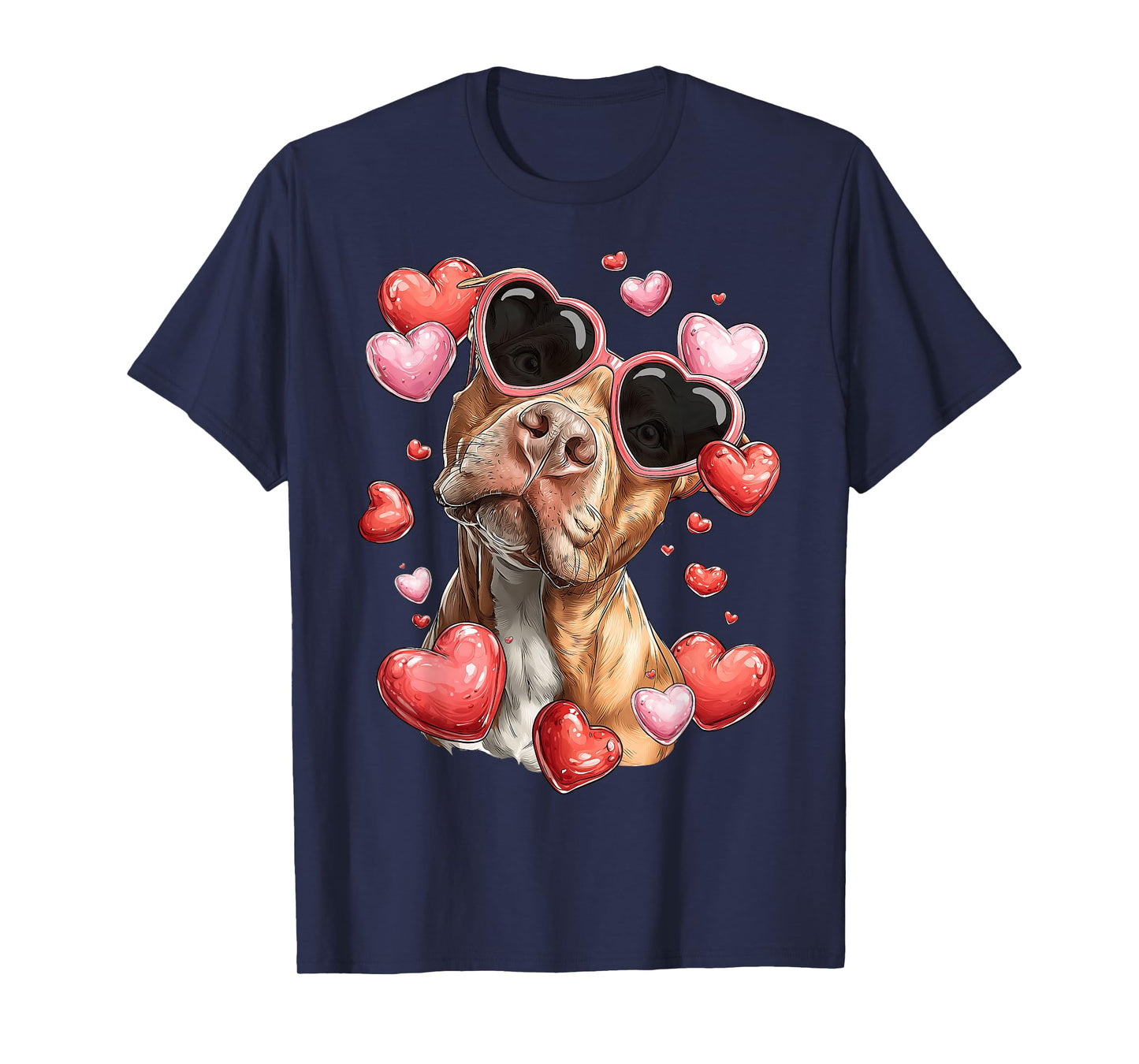 Pitbull Dog Valentine's Day Heart Glasses T-Shirt