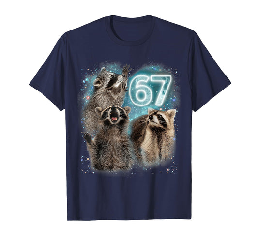 67 Meme Racoon Howling at The Moon 67 T-Shirt 6 7 Halloween T-Shirt