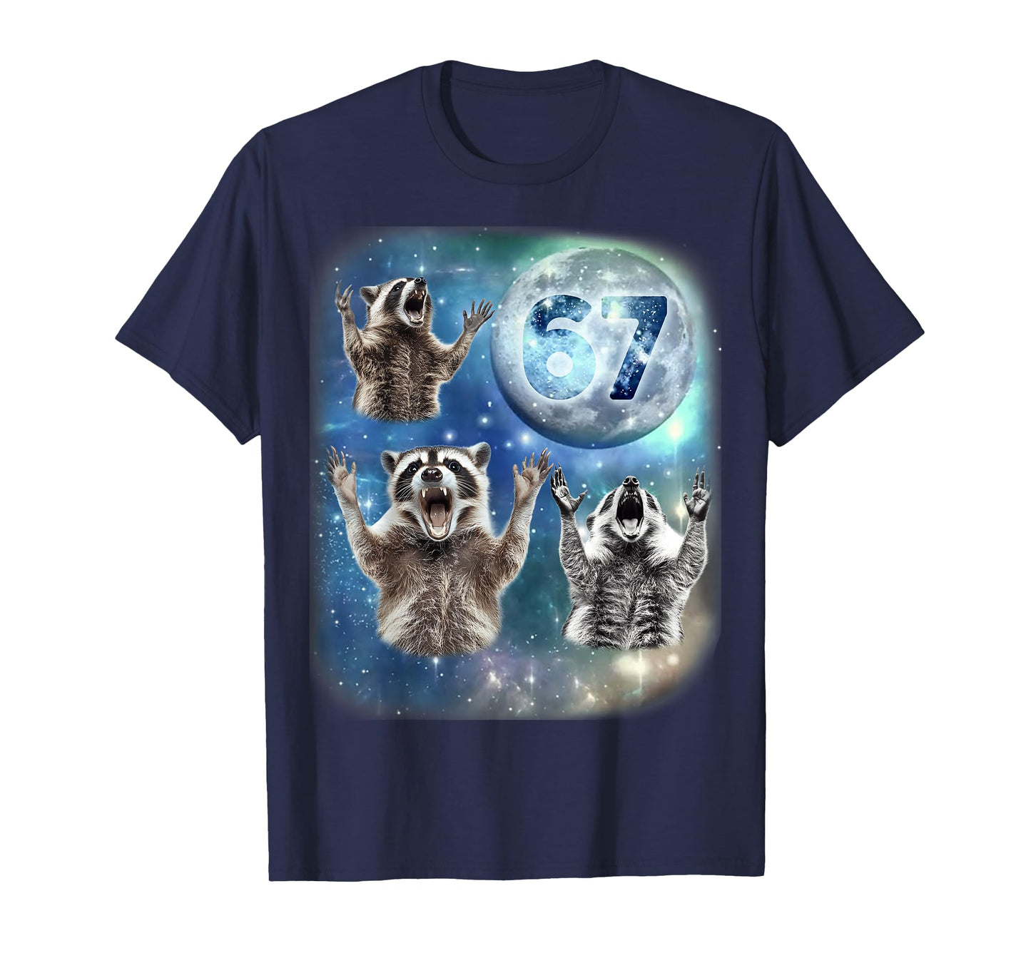 67 Meme Three Racoon Howling at The Moon 67 T-Shirt