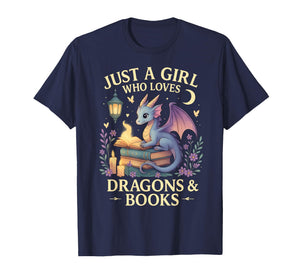 Just a Girl Who Loves Cute Dragons and Books T-Shirt