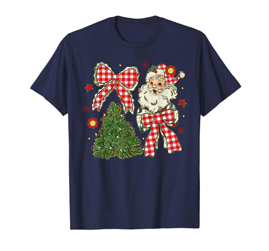 Coquette Bow Christmas Xmas Tree Holiday Santa Claus Girly T-Shirt