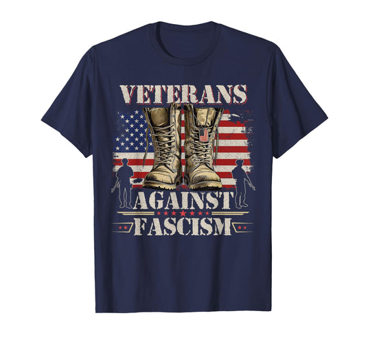 Veterans Against Fascism - Vintage US Flag Combat Boots Army T-Shirt