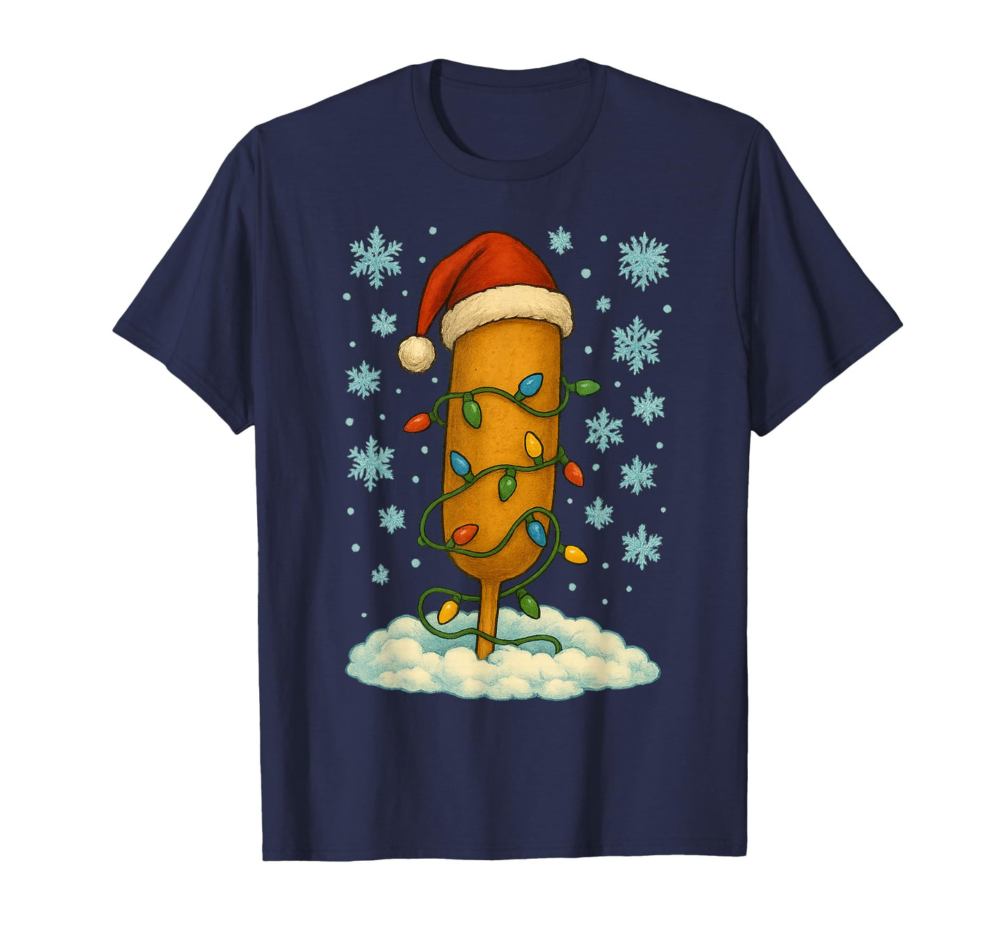 Christmas Lights Wrapped On Cute Corndog Carnival Food Lover T-Shirt