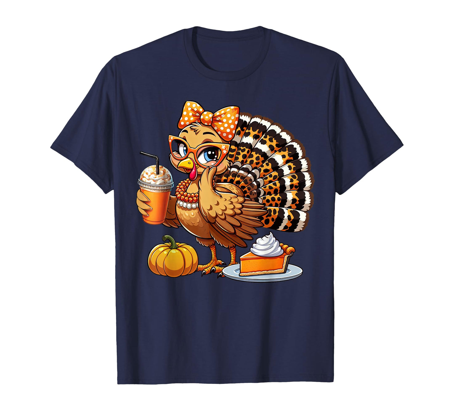 Cute Turkey Drinking Coffee Thanksgiving Womens Turkey Day T-Shirt