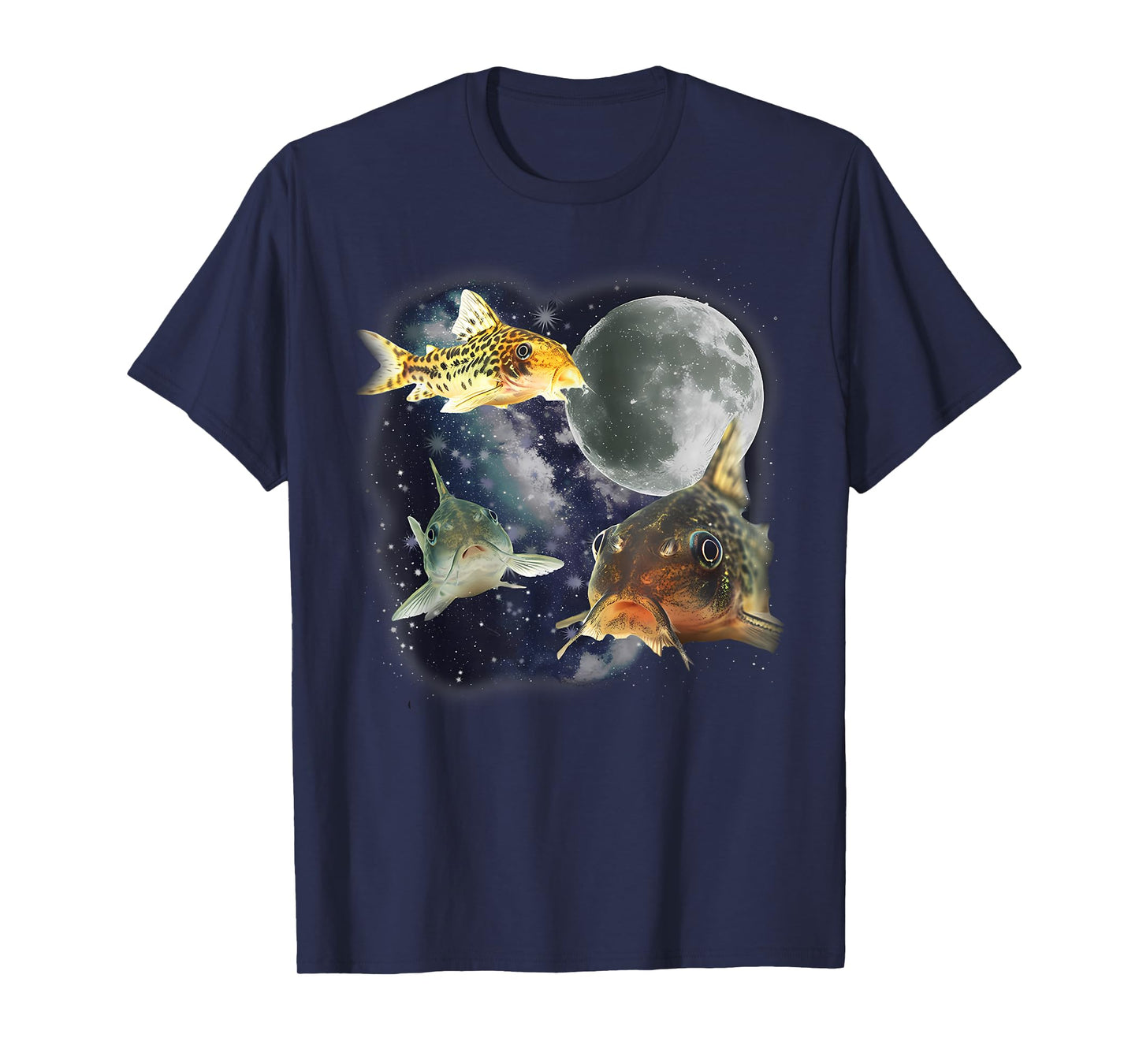 Retro Three Corydoras Catfish Howling At The Moon Graphic T-Shirt