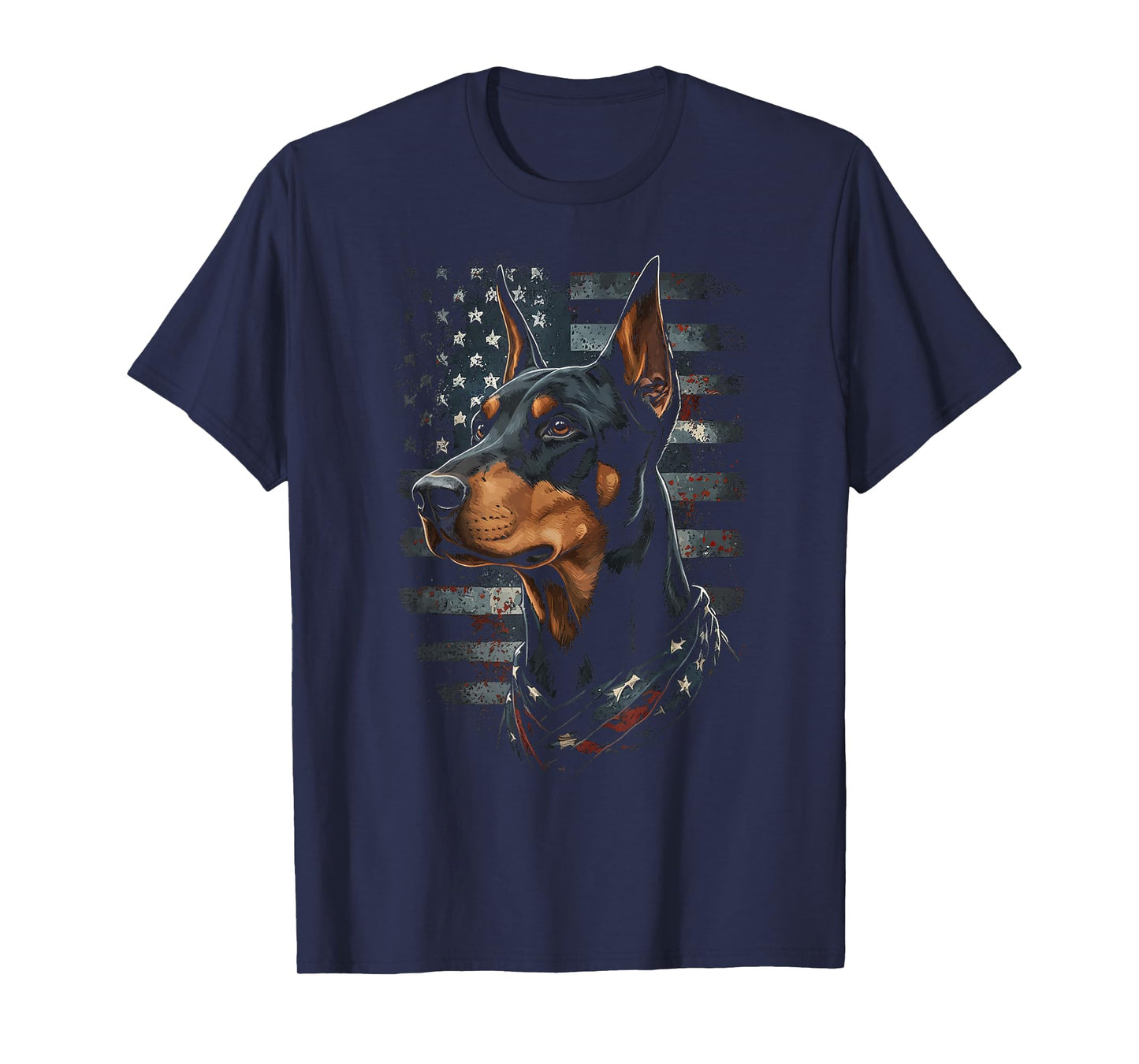 Doberman Pinscher Dog American Flag Patriotic Vintage USA T-Shirt