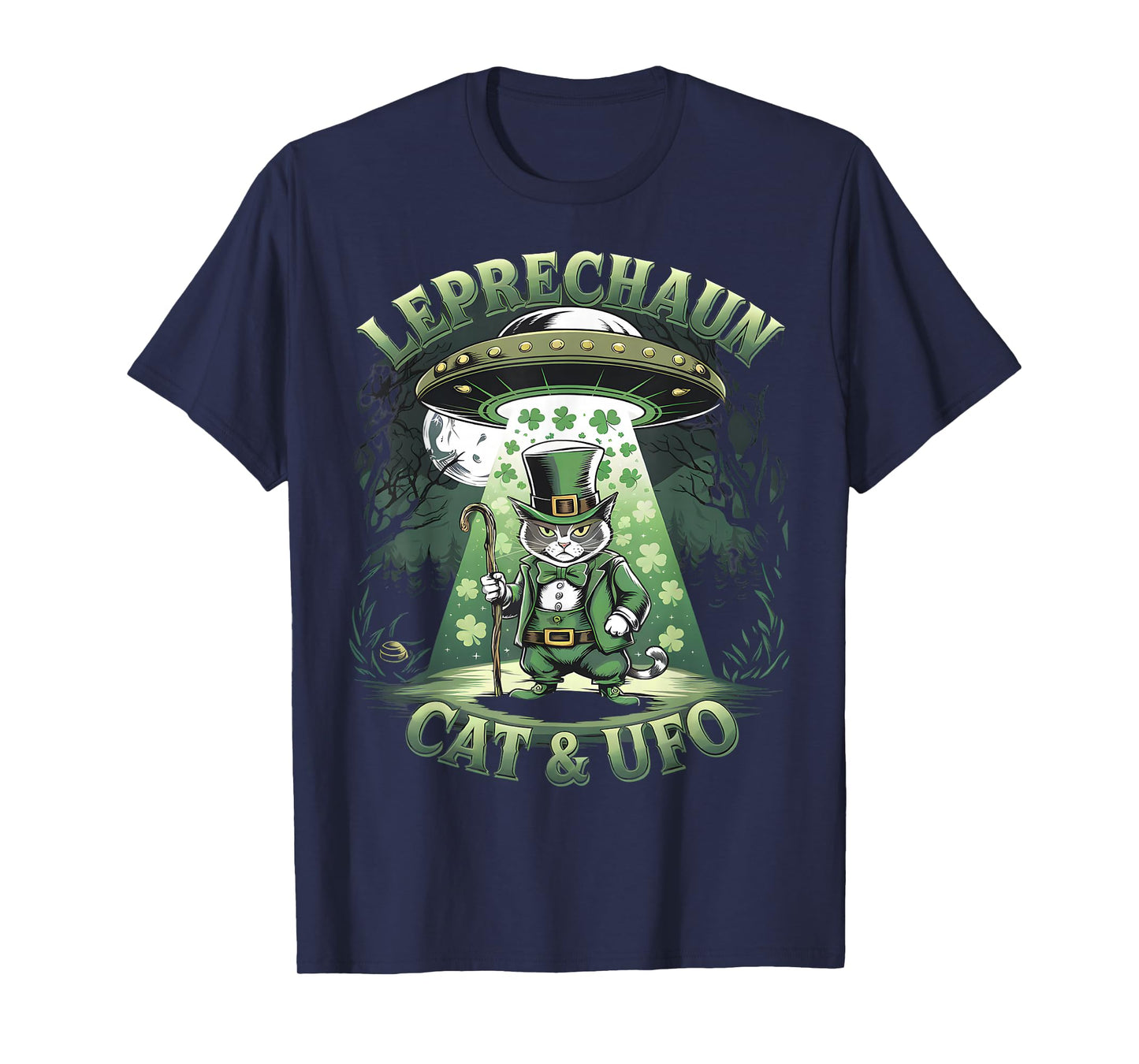 Leprechaun Cat and UFO St Patricks Day Funny Alien Irish T-Shirt