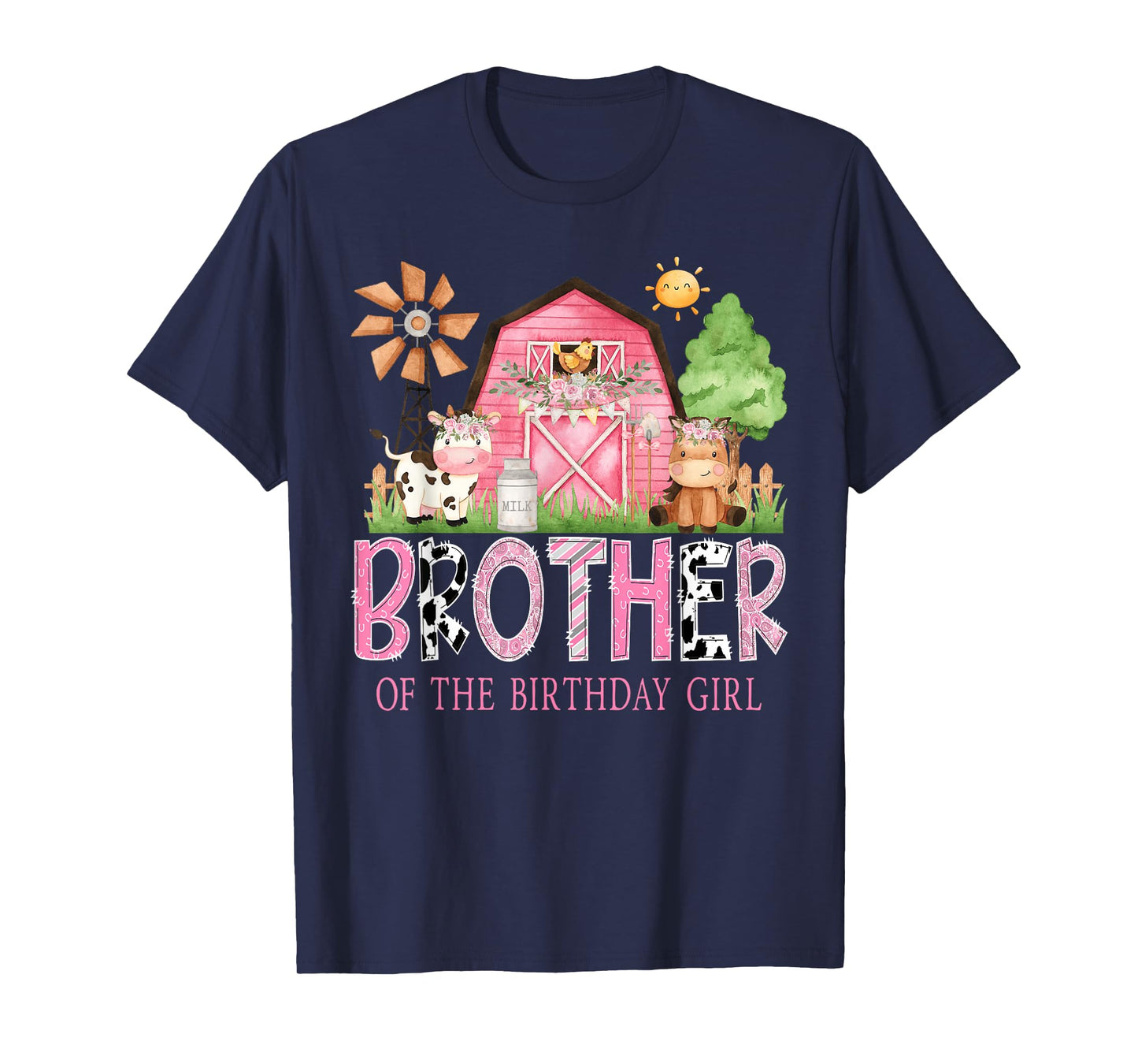 Brother of The Birthday Girl 1St Birthday Pink Cow Farm T-Shirt