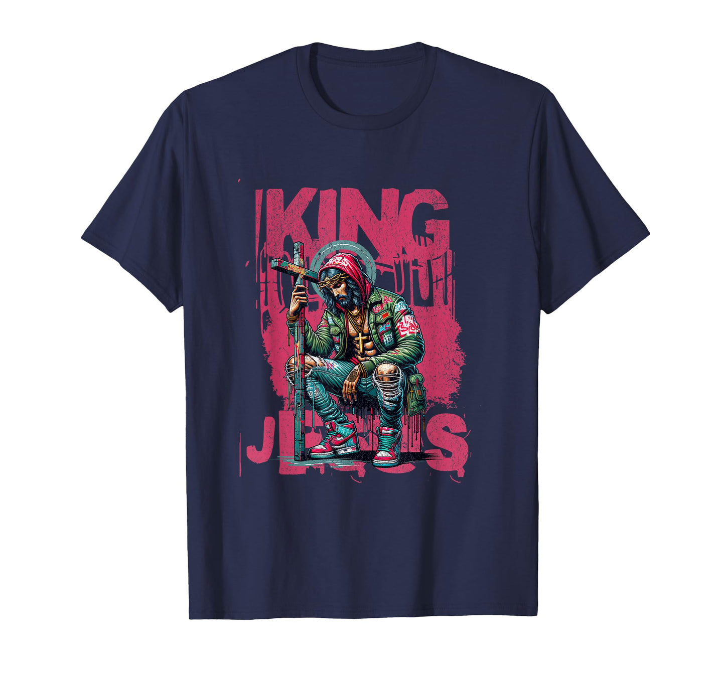 King Jesus Christian Faith | Christ with Cross for Men Women T-Shirt