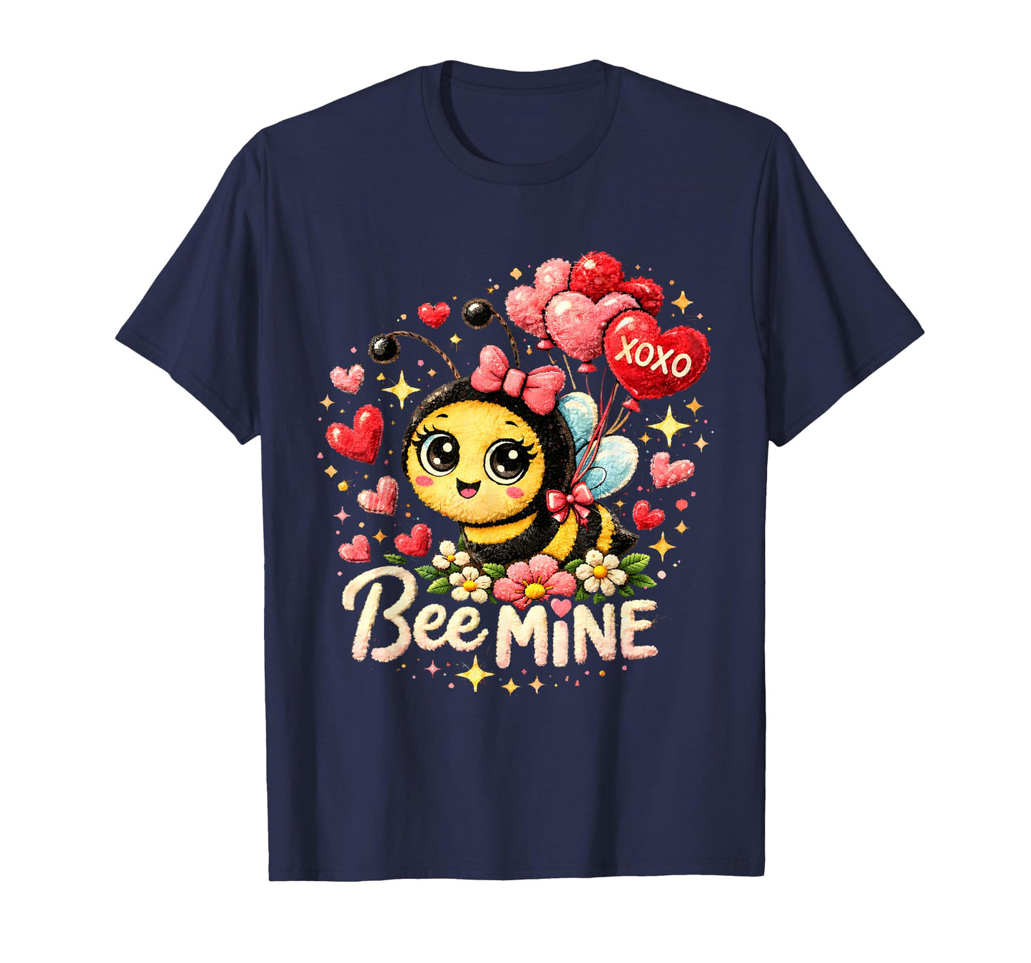 Bee Mine Cute Valentine with Balloons and Flowers T-Shirt