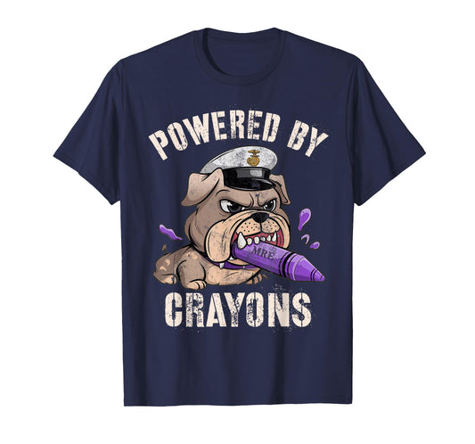 Funny Powered by Crayons Bulldog Officer Jarhead Military T-Shirt