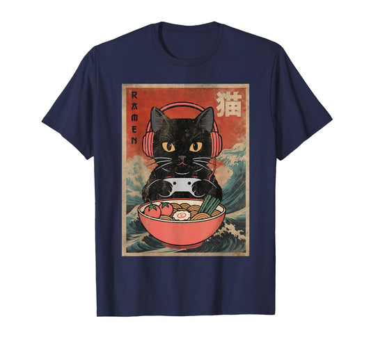 Cat Ramen Japanese Funny Graphic Kawaii Anime T-Shirt