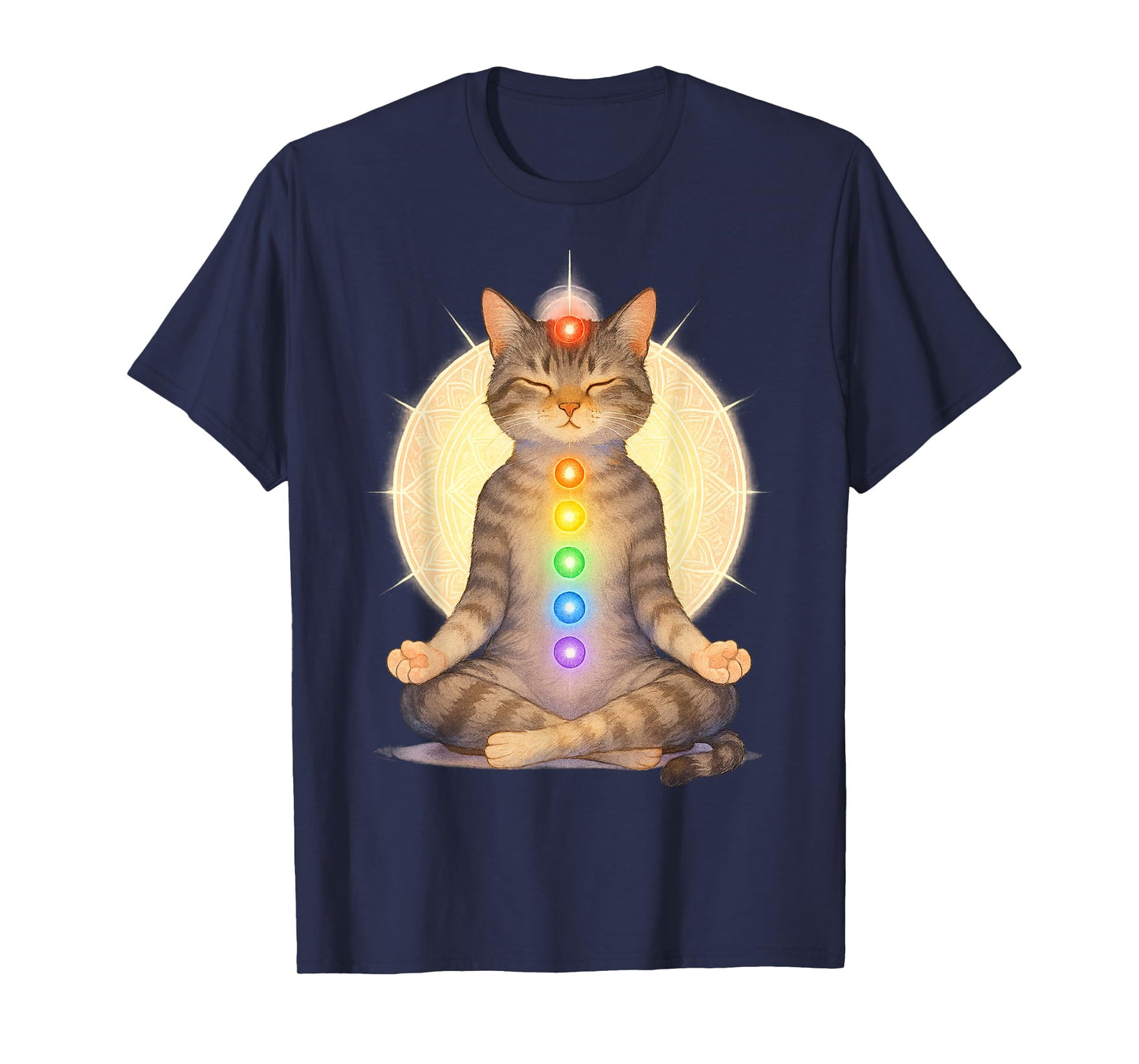 Meditating Chakra Cat Yoga Spiritual Cat Lovers Mandala T-Shirt