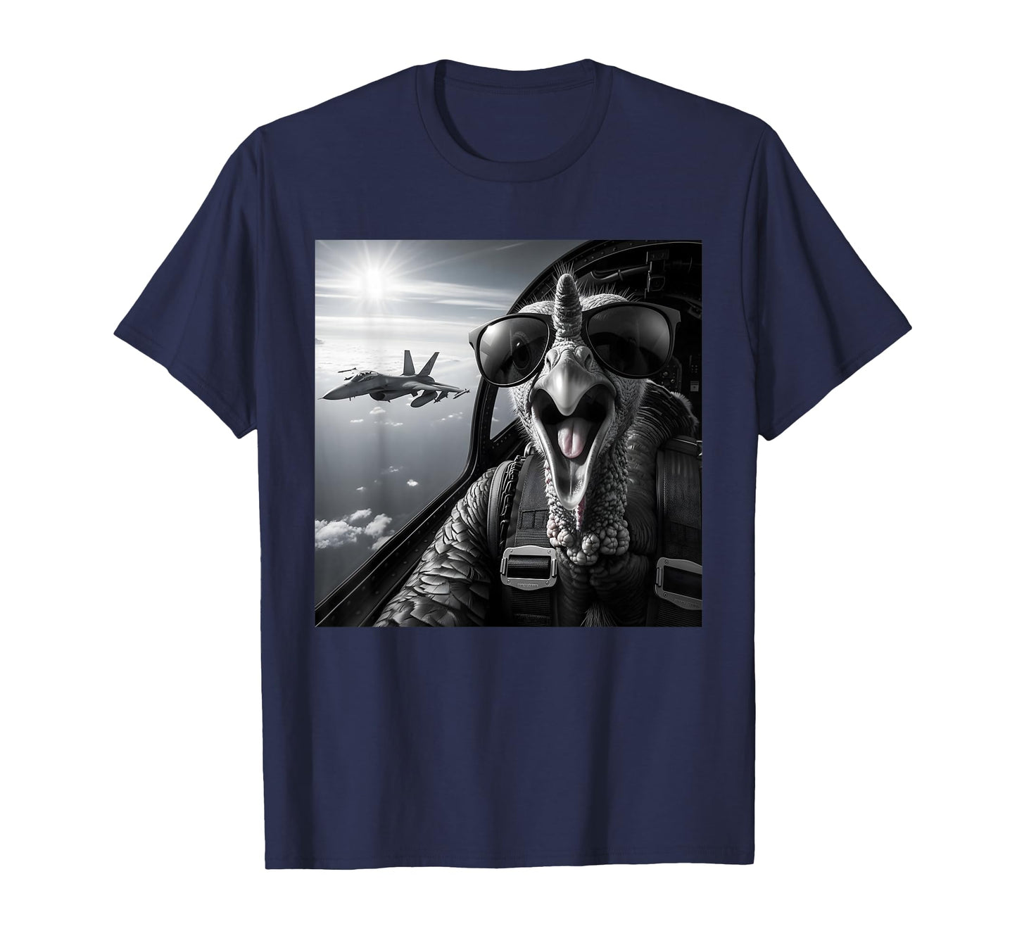 Funny Turkey Selfie Inside a Military Aircraft Thanksgiving T-Shirt