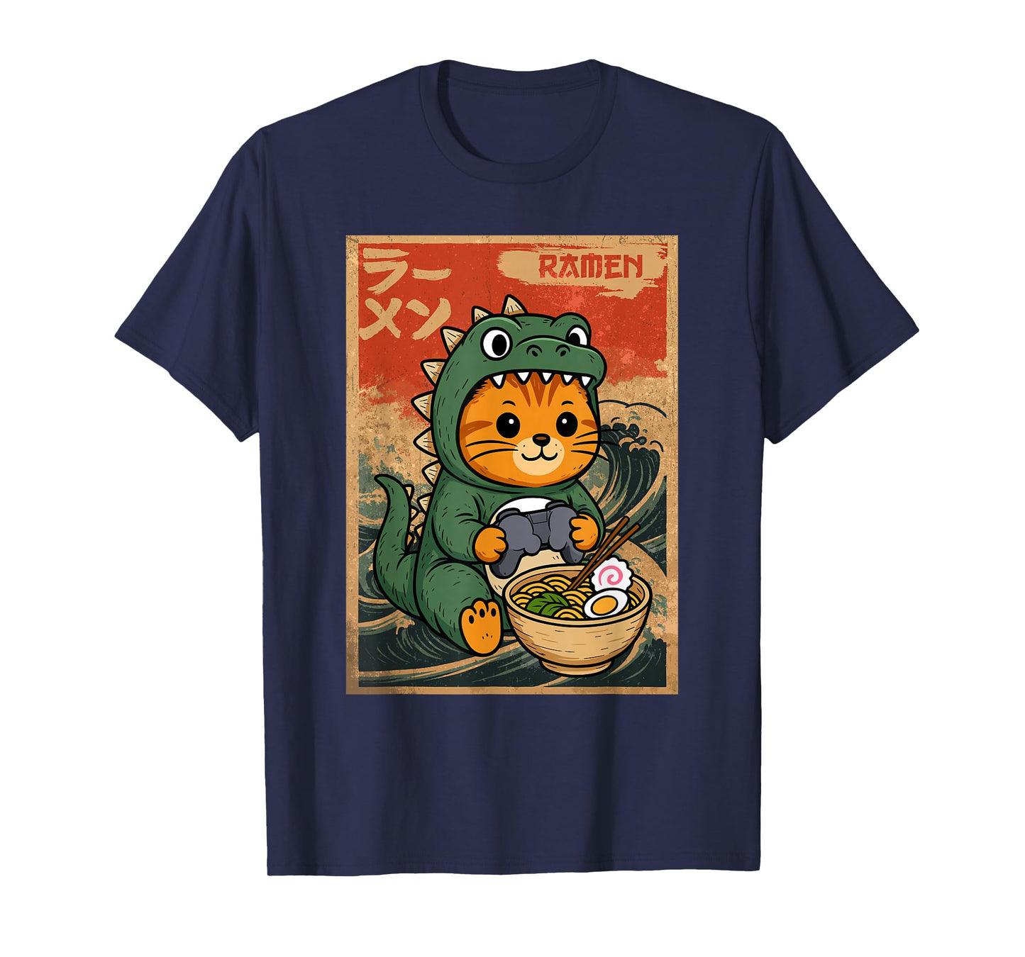 Cute Kawaii Gamer Cat Funny Ramen Japanese Kaiju Cat Gaming T-Shirt