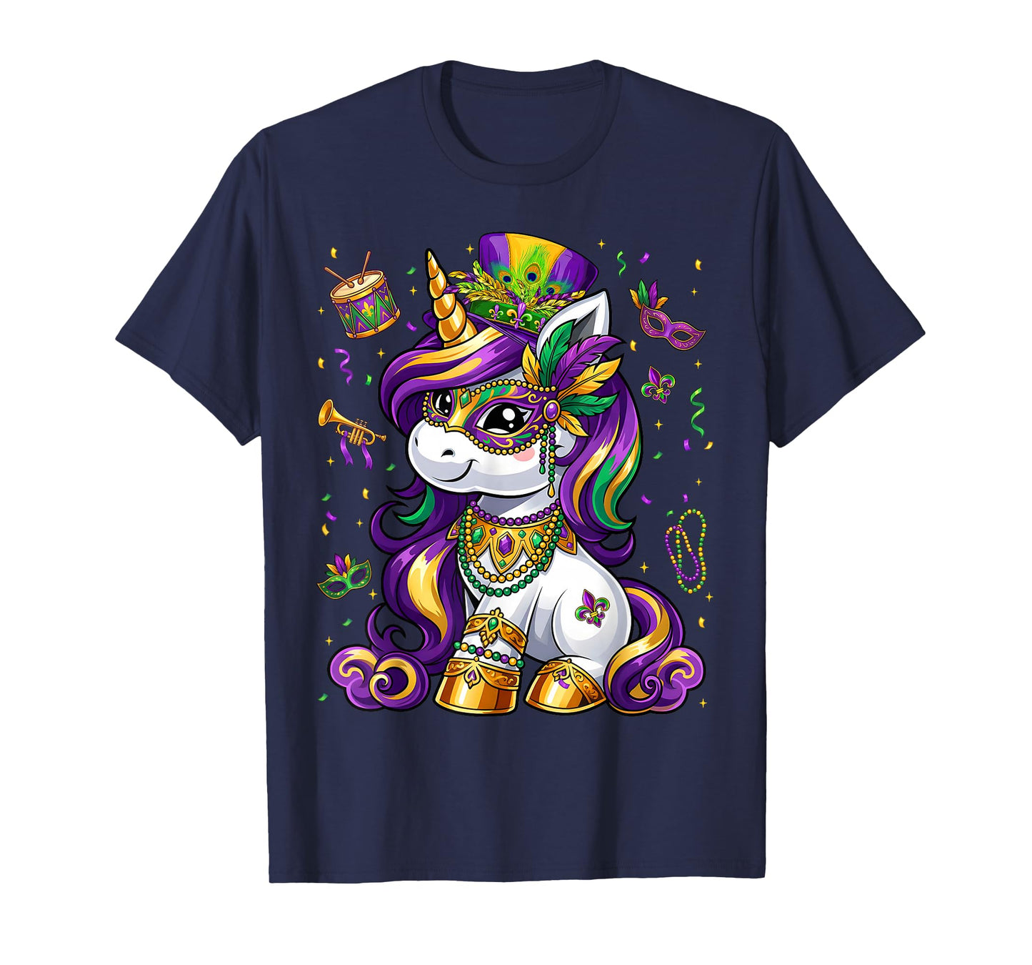 Cute Mardi Gras Princess Unicorn Bead Women Girl Kid Toddler T-Shirt