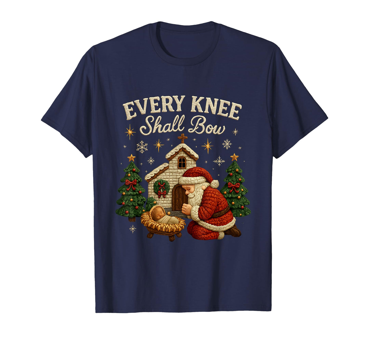 Every Knee Shall Bow Christmas Nativity Design T-Shirt