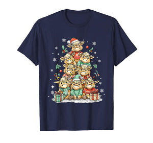Santa Cow Christmas Tree Highland Cow Meme Western Cow Farm T-Shirt