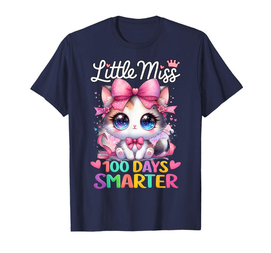 Little Miss 100 Days Smarter 100 Days of School Cat for Gril T-Shirt