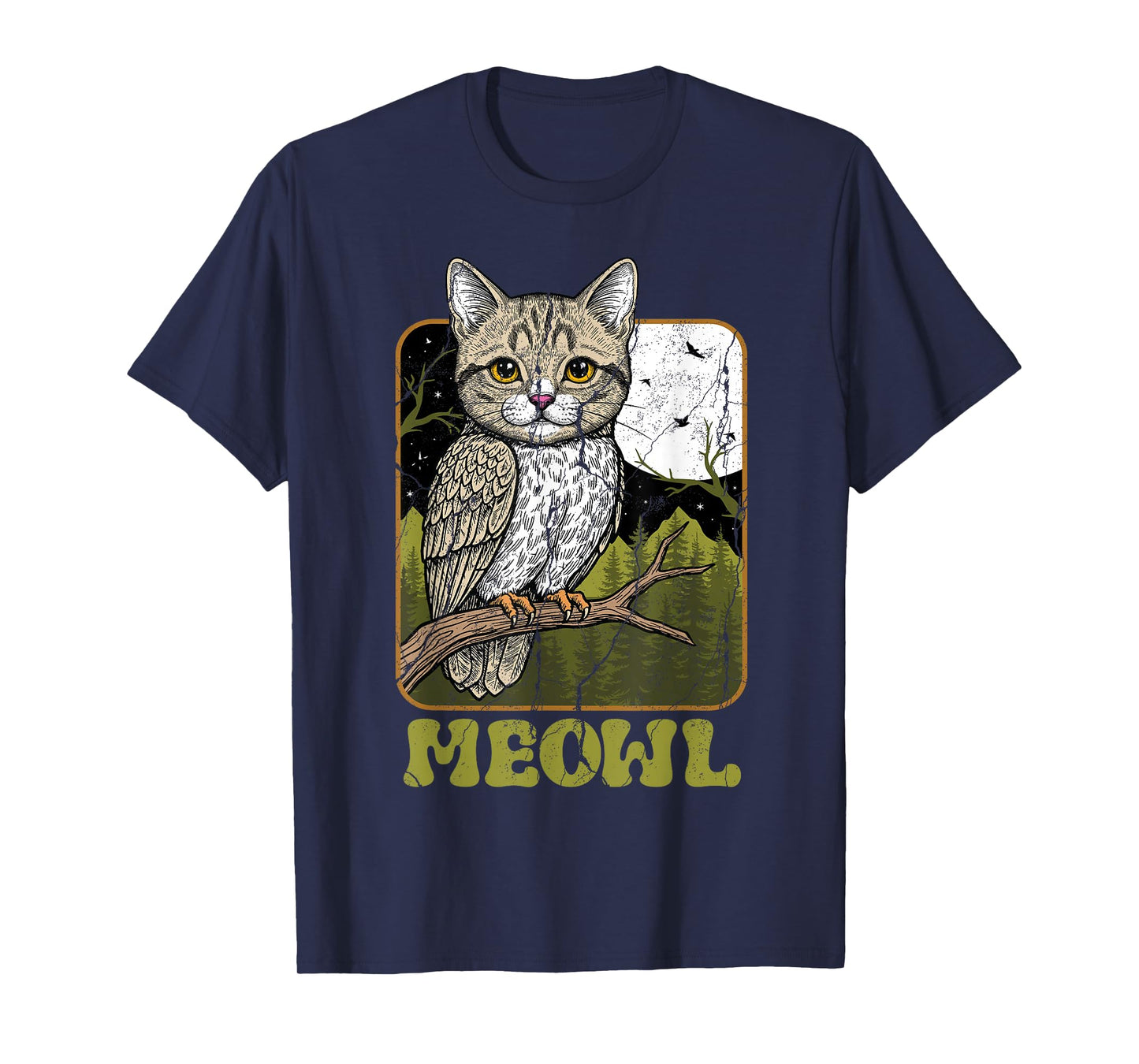 Funny Cat Owl Meme Meowl Internet Brainrot Cursed Vintage T-Shirt