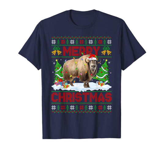 Yak Ugly Xmas Sweater Funny Yak Animal Lights Christmas T-Shirt