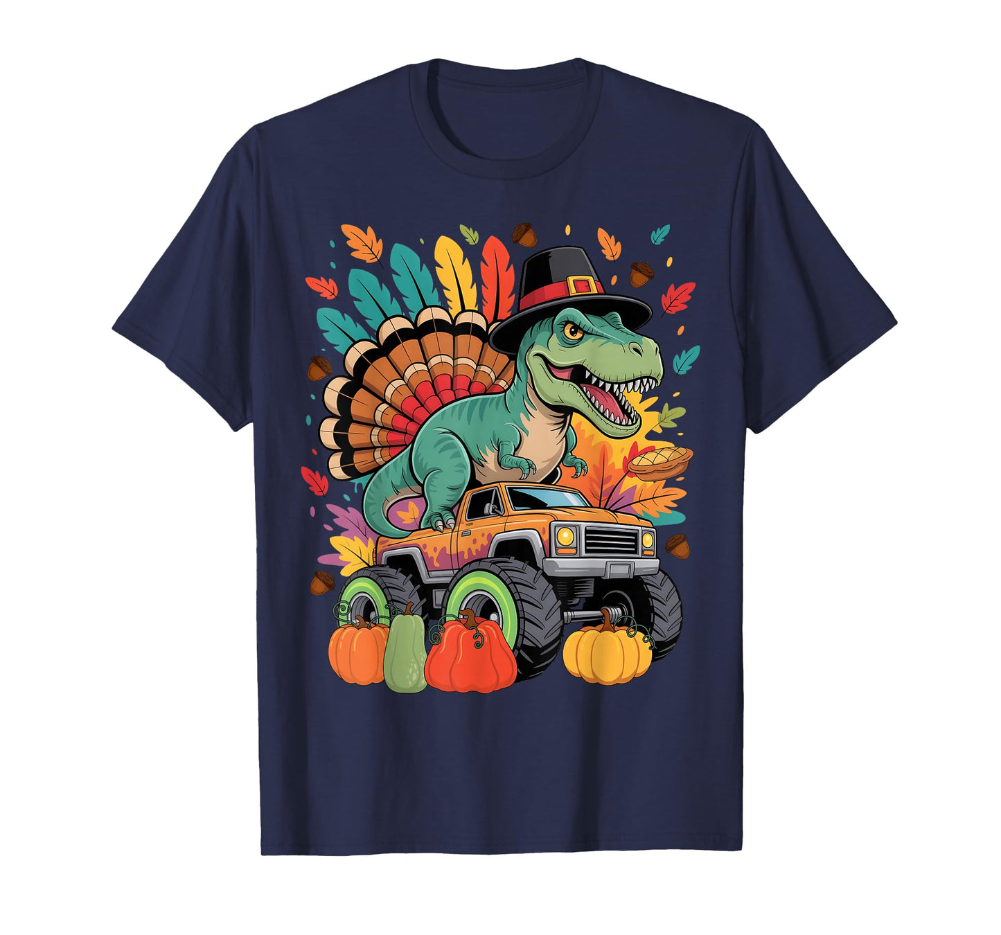 Turkey Dinosaur Monster Truck Thanksgiving Boy Toddler Kid T-Shirt