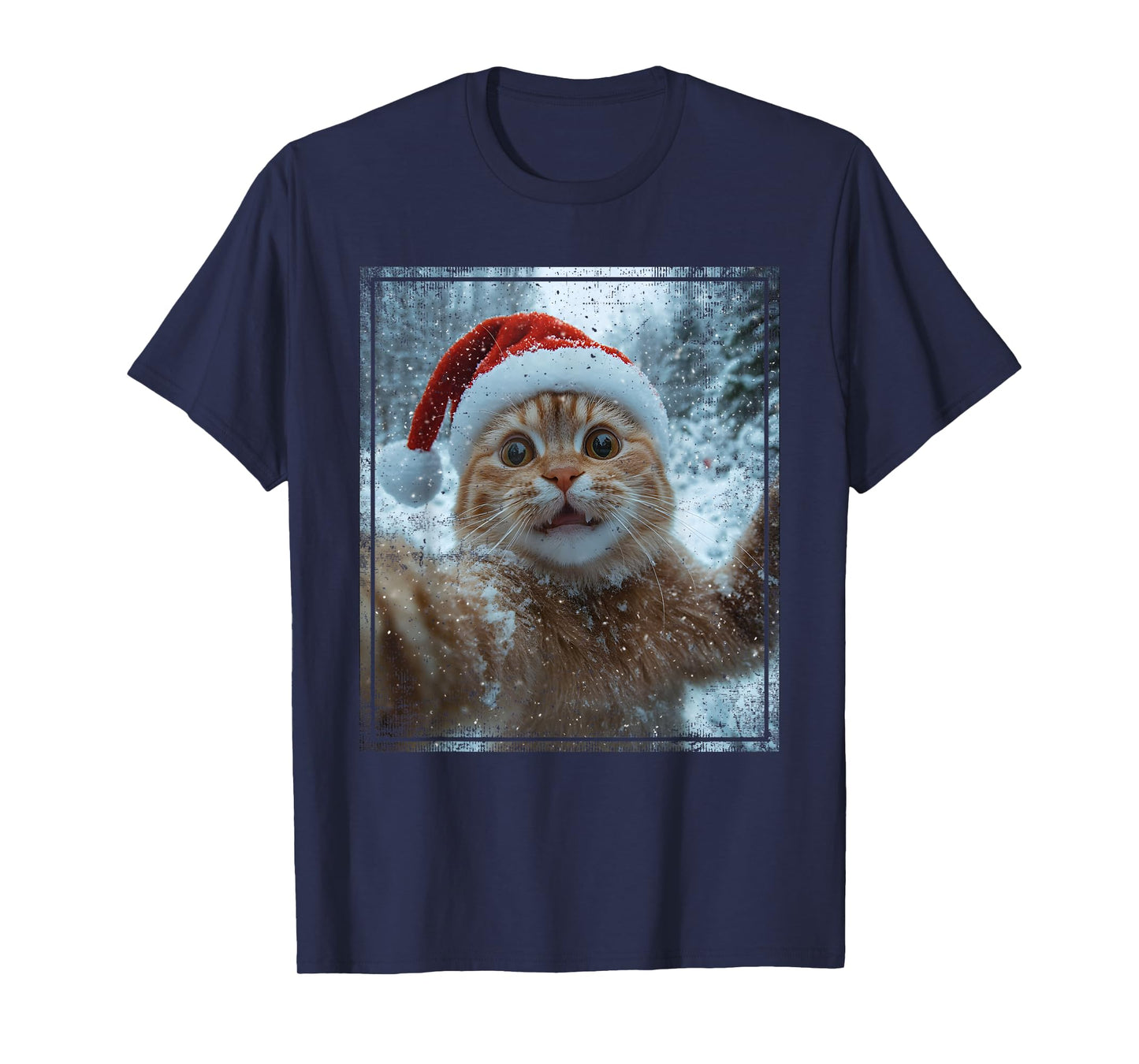 Funny Christmas Cat Selfie Santa Hat Design T-Shirt