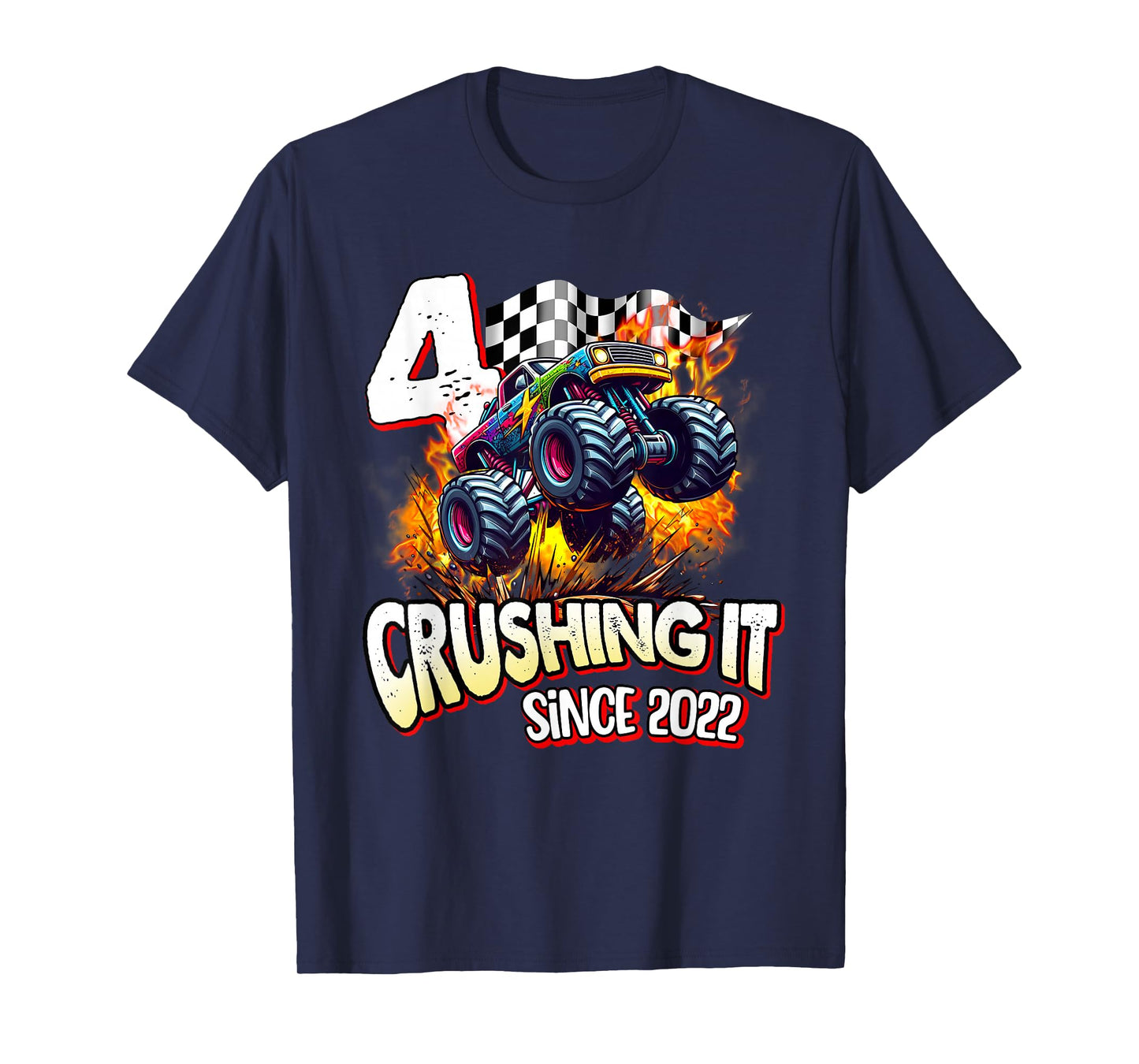 Birthday Monster Truck 4 Years Old Boys 4th Party Born 2022 T-Shirt
