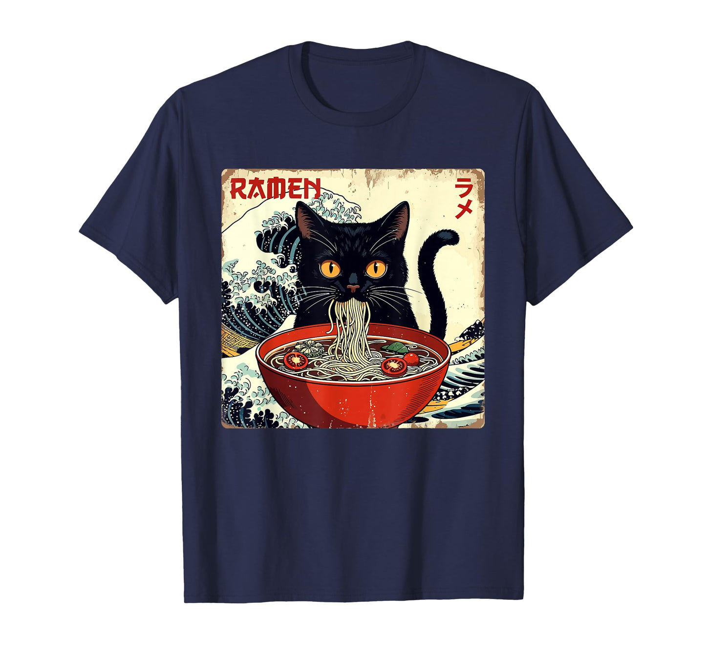 Anime Cat Ramen Japanese Funny Graphic Tees Kawaii Cat Anime T-Shirt
