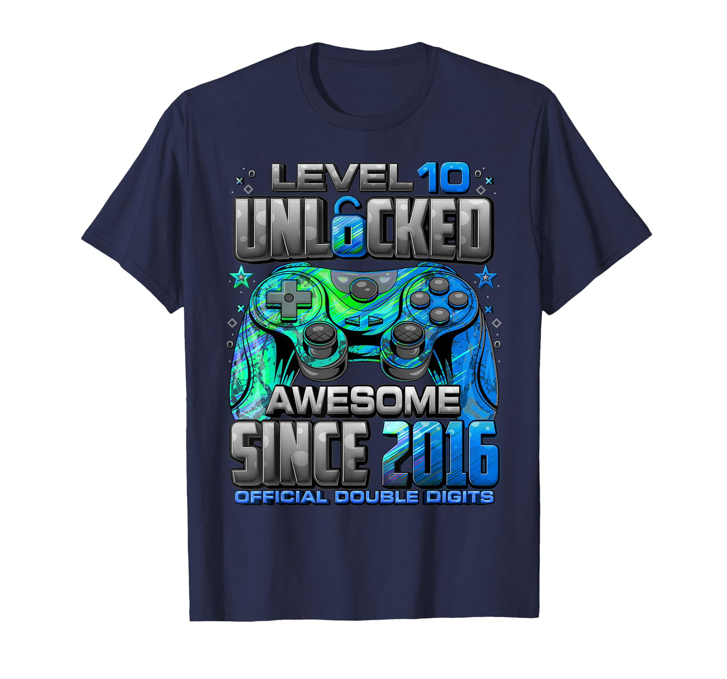 Level 10 Unlocked Awesome Since 2016 10th Birthday Gaming T-Shirt